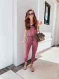 NUKTY  Sexy Sleeveless Solid Belt Jumpsuit Women Summer Casual Pocket Basic Long Romper Slim Beach Jumpsuits Trousers Overalls New