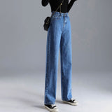 Jeans Women Loose High Waist Straight High Waist Pants Solid Color Wide Legs Retro Loose Women's Denim Trousers Thin Section