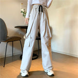 Women Fashion Harajuku Cargo Pants Black Detachable Strap Trousers Female Elastic Waist Streetwear Pants Plus Zise Casual Pants