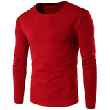 Autumn and winter new solid color men's long-sleeved T-shirt O-neck polyester slim red blue black