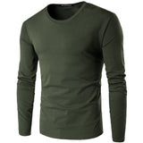 Autumn and winter new solid color men's long-sleeved T-shirt O-neck polyester slim red blue black