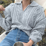 Alien Kitty Retro Women Sweater Pullovers Knitted Casual Solid Autumn Turn-down Collar Feminine Loose All Match Soft Sweet Tops