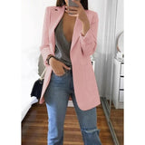 CINESSD Office Lady Blazer Coats Lapel Long Sleeve Solid Cardigan Jackets Black Plus Size Lining Pocket Suits Blazer 17 Colors