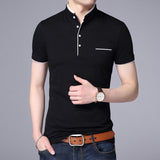 Nukty  New Fashion Brand Polo Shirt Men's Summer Mandarin Collar Slim Fit Solid Color Button Breathable Polos Casual Men Clothing