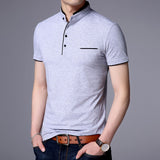 Nukty  New Fashion Brand Polo Shirt Men's Summer Mandarin Collar Slim Fit Solid Color Button Breathable Polos Casual Men Clothing