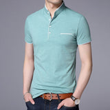 Nukty  New Fashion Brand Polo Shirt Men's Summer Mandarin Collar Slim Fit Solid Color Button Breathable Polos Casual Men Clothing