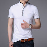 Nukty  New Fashion Brand Polo Shirt Men's Summer Mandarin Collar Slim Fit Solid Color Button Breathable Polos Casual Men Clothing