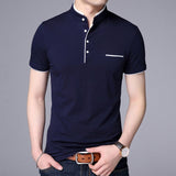 Nukty  New Fashion Brand Polo Shirt Men's Summer Mandarin Collar Slim Fit Solid Color Button Breathable Polos Casual Men Clothing