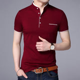 Nukty  New Fashion Brand Polo Shirt Men's Summer Mandarin Collar Slim Fit Solid Color Button Breathable Polos Casual Men Clothing