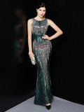 XUCTHHC O-neck Sleeveless Shinning Sequins Elegant Mermaid Evening Dress Women Formal Floor Length Party Prom Gowns Stretch Robe