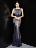 XUCTHHC O-neck Sleeveless Shinning Sequins Elegant Mermaid Evening Dress Women Formal Floor Length Party Prom Gowns Stretch Robe