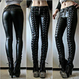 Women Faux Leather Cosplay Pants Carnival Party Skinny Button Trousers Workout Leggings High Waist New Girl Pants