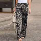 Vintage Printed Pants Women's Autumn Trousers ZANZEA Casual Elastic Waist Pantalon Palazzo Female Drawstring Long Turnip