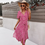 Beach Boho Summer Dress Shirt Floral Vintage High Waist Dresses Women Casual Loose Single-Breasted Midi Slim Elegant Robe