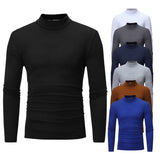 Cotton High-necked Long-sleeved T-shirt Autumn Winter Mens Thin Thermal T-shirt Men's Half-collar Bottoming Slim Warm