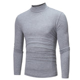 Cotton High-necked Long-sleeved T-shirt Autumn Winter Mens Thin Thermal T-shirt Men's Half-collar Bottoming Slim Warm