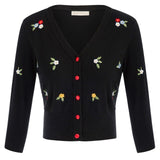 Women Jackets Cardigans Tops Autumn Spring Cherries Embroidery Jumpers 3/4 Sleeve V-Neck Cropped Knit Coats Knitwear