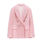 New style women's jacket spring pink lapel long-sleeved double-breasted European and American style sub-textured blazer