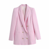 New style women's jacket spring pink lapel long-sleeved double-breasted European and American style sub-textured blazer