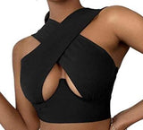 Women's Criss Cross Tank Tops Sexy Sleeveless Solid Color Cutout Front Crop Tops Party Club Streetwear Summer Lady Bustier Tops