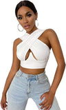 Women's Criss Cross Tank Tops Sexy Sleeveless Solid Color Cutout Front Crop Tops Party Club Streetwear Summer Lady Bustier Tops