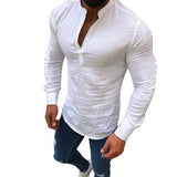 Sexy New Men Long Sleeves Blouse Summer Fashion Casual Cool Clothing Slim Fit Tees Tops Male Breathable Linen Shirt