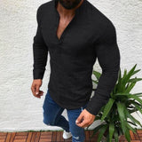 Sexy New Men Long Sleeves Blouse Summer Fashion Casual Cool Clothing Slim Fit Tees Tops Male Breathable Linen Shirt