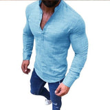 Sexy New Men Long Sleeves Blouse Summer Fashion Casual Cool Clothing Slim Fit Tees Tops Male Breathable Linen Shirt