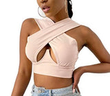 Women's Criss Cross Tank Tops Sexy Sleeveless Solid Color Cutout Front Crop Tops Party Club Streetwear Summer Lady Bustier Tops