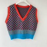 Chic Vintage Argyle Sweater Vest for Women Autumn Winter Pullover Vest Knitted Vest Sleeveless Jecket Gilet Femme