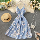 Boho V Neck Floral Print Slim Sexy Spaghetti Strap Midi Long Summer Casual Party Women A-Line Beach Holiday Dress