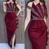 Nukty New Arrival Burgundy Arabic Evening Dresses for Women Party Crystals Beading Caftan Dubai Evening Gowns Vestidos De Noche