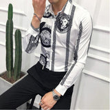 Luxury Print Men's Shirt Fashion Club Clothing Mens Designer Brand Floral Shirt Slim Long Sleeve Camisa Baroque Slim Party Shirt