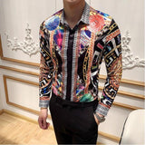 Luxury Print Men's Shirt Fashion Club Clothing Mens Designer Brand Floral Shirt Slim Long Sleeve Camisa Baroque Slim Party Shirt