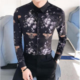 Luxury Print Men's Shirt Fashion Club Clothing Mens Designer Brand Floral Shirt Slim Long Sleeve Camisa Baroque Slim Party Shirt