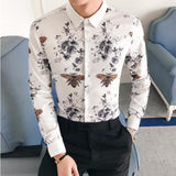 Luxury Print Men's Shirt Fashion Club Clothing Mens Designer Brand Floral Shirt Slim Long Sleeve Camisa Baroque Slim Party Shirt