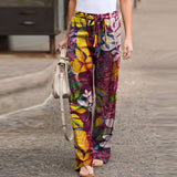 Vintage Printed Pants Women's Autumn Trousers ZANZEA Casual Elastic Waist Pantalon Palazzo Female Drawstring Long Turnip