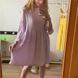 Muiches Casual Stand Collar Flare Sleeve Ruffles Mini Dress Woman Loose  High Waist Sweet Cotton White Holiday Dress  Summer