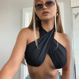 Summer Fashion Chic Halter Bandage Sexy Chain Crop Tops for Women Hollow Backless Cropped Wrap Top female Vest Streetwear