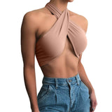 Summer Fashion Chic Halter Bandage Sexy Chain Crop Tops for Women Hollow Backless Cropped Wrap Top female Vest Streetwear