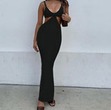 Nukty Women Summer Elegant Sexy Camisole Party Cut Out Backless Dress irregular long halter strapless prom bandage Knitted Maxi Dress