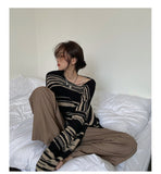 LMQ NEW Women Punk Gothic Striped Long Sleeve Loose Patchwork Sweater Hip Hop Retro Oversize Pullover Casual Knitted Jumpers