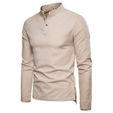 Men's New Stand-up Collar Long-sleeved Shirt Cotton Linen Linen Shirt Gentleman Casual Business Slim Shirt