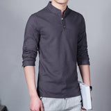 Men's New Stand-up Collar Long-sleeved Shirt Cotton Linen Linen Shirt Gentleman Casual Business Slim Shirt