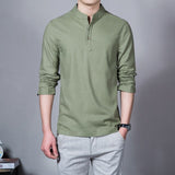 Men's New Stand-up Collar Long-sleeved Shirt Cotton Linen Linen Shirt Gentleman Casual Business Slim Shirt