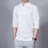 Men's New Stand-up Collar Long-sleeved Shirt Cotton Linen Linen Shirt Gentleman Casual Business Slim Shirt