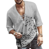 Nukty Men's Casual Blouse Cotton Linen Shirt Loose Tops Half Sleeve Tee Shirt Spring Summer Casual Handsome Men Shirt