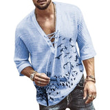 Nukty Men's Casual Blouse Cotton Linen Shirt Loose Tops Half Sleeve Tee Shirt Spring Summer Casual Handsome Men Shirt