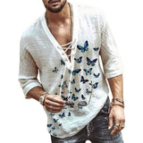 Nukty Men's Casual Blouse Cotton Linen Shirt Loose Tops Half Sleeve Tee Shirt Spring Summer Casual Handsome Men Shirt