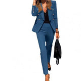 Winter Women Set Notched Full Sleeve Blazers Pencil Pants Suit Office Lady Two Piece Set Tracksuits Casual Outfits